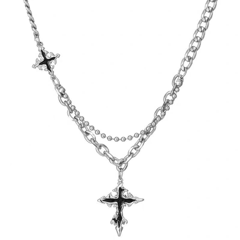 Black Drip Oil Cross Necklace for Men – Unique Hip-Hop Choker with Streetwear Vibes